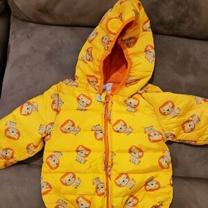 Yellow Lion Print Puffer Jacket